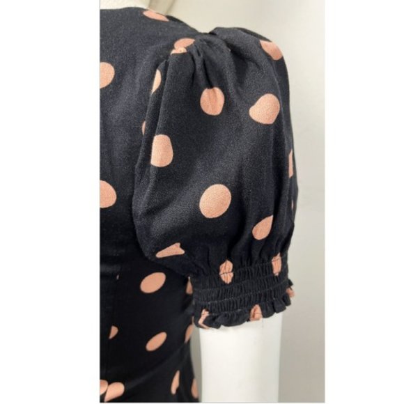 REFORMATION DREA RUCHED POLKA-DOT CREPE MINI DRESS - Picture 6 of 9